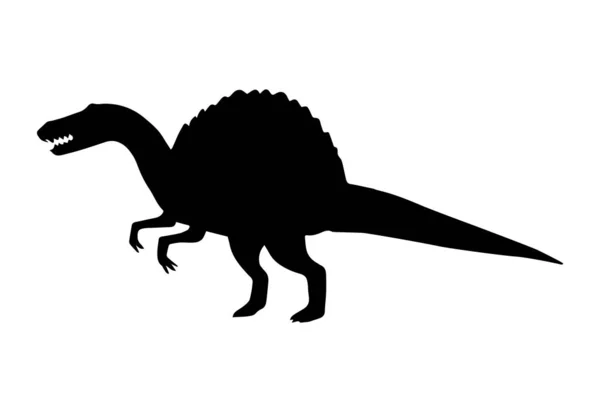 Beyaz Arkaplanda Izole Edilmiş Siyah Spinosaurus Dinozor Silueti — Stok Vektör