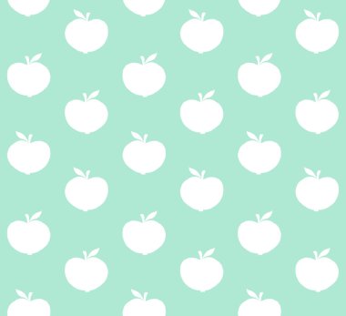Nane yeşili arkaplanda izole edilmiş beyaz elma siluetinin vektörsüz deseni