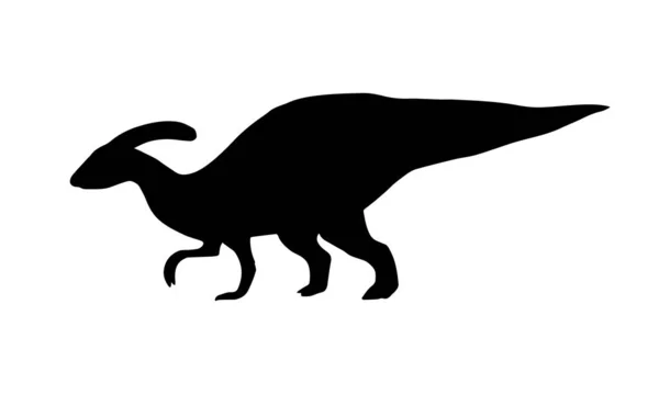 Vector Zwarte Parasaurolophus Dinosaurus Silhouet Geïsoleerd Witte Achtergrond — Stockvector