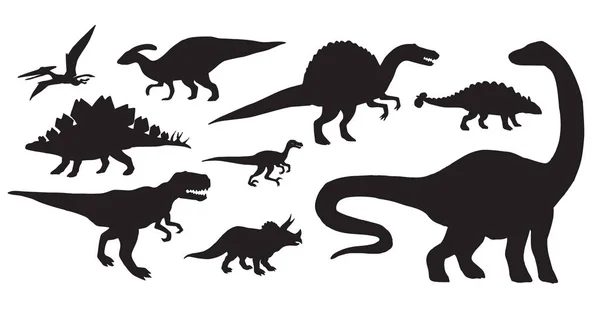 Vektor Set Bündel Schwarzer Dinosaurier Silhouette Isoliert Auf Weißem Hintergrund — Stockvektor