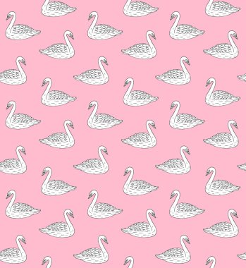 El çiziminin kusursuz şekli. Kuğu çizimi. Pastel pembe arkaplanda izole edilmiş.