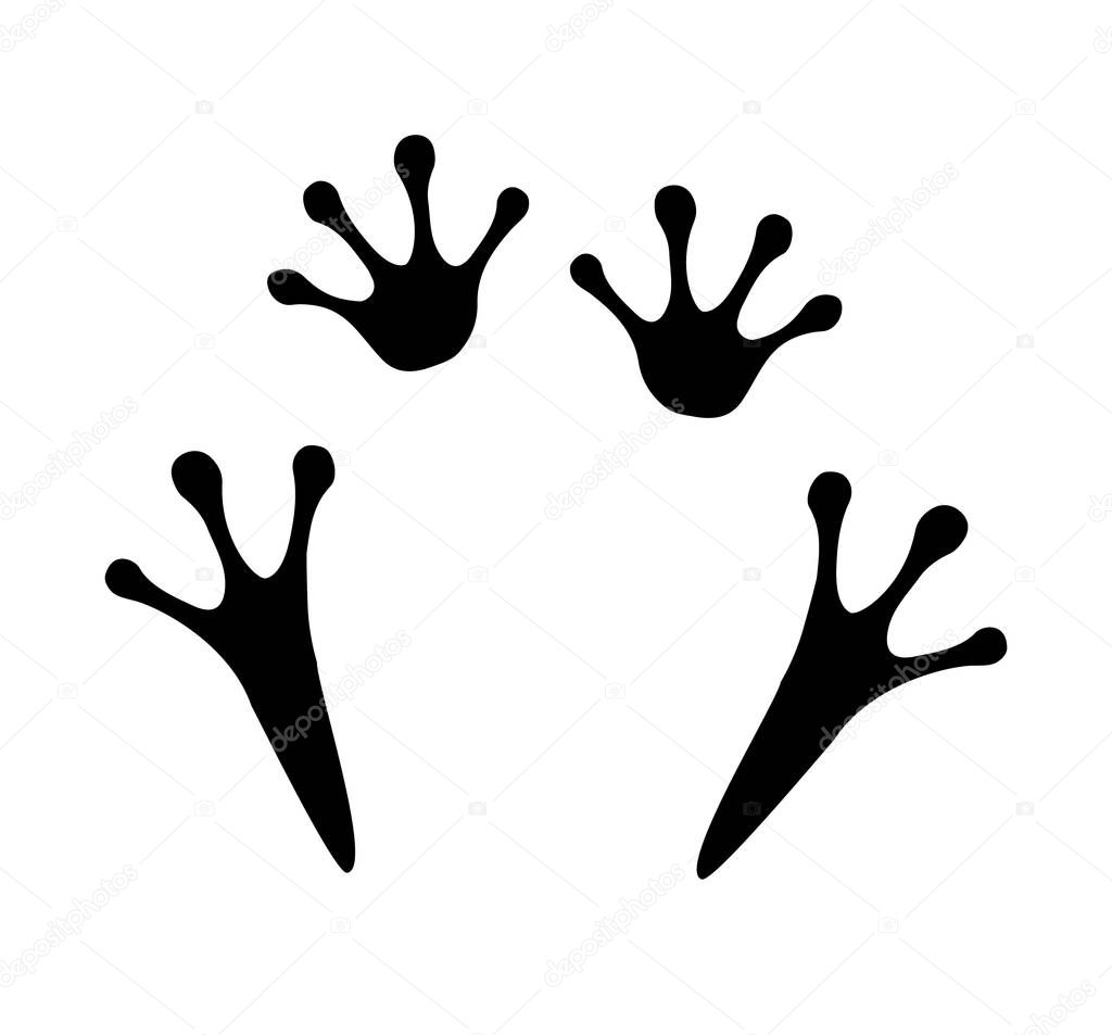 Vector black flat frog foot print isolated on white background