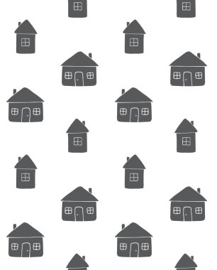 Beyaz arkaplanda izole edilmiş İskandinav evi çizimi çizimi