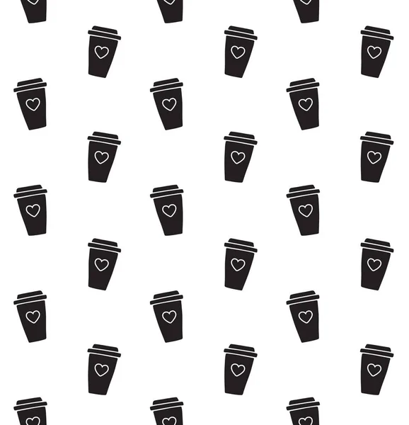 Векторный Бесшовный Рисунок Рисованных Руки Каракулей Черный Уберите Кофе Изолированы — стоковый вектор