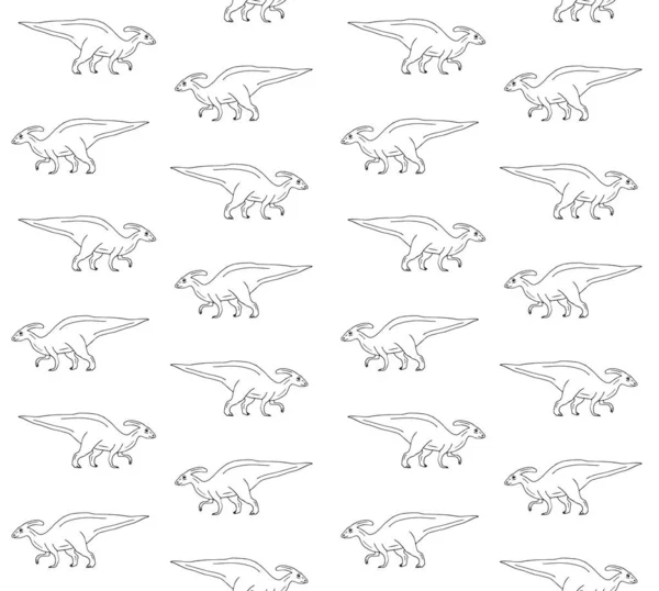 Modèle Sans Couture Vectoriel Croquis Dessiné Main Parasaurolophus Dinosaure Isolé — Image vectorielle