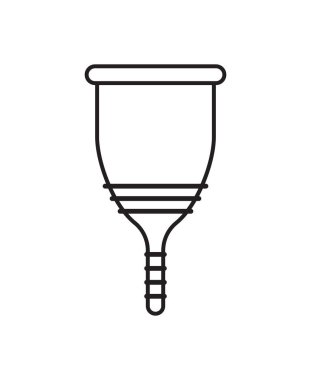 Beyaz arka planda izole edilmiş siyah hatlı kadın aybaşı bardağı.