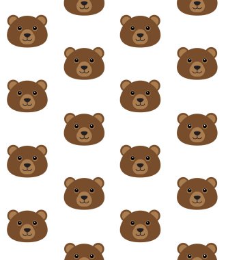 Beyaz arka planda izole edilmiş düz çizgi film ayı boz suratlı vektör deseni