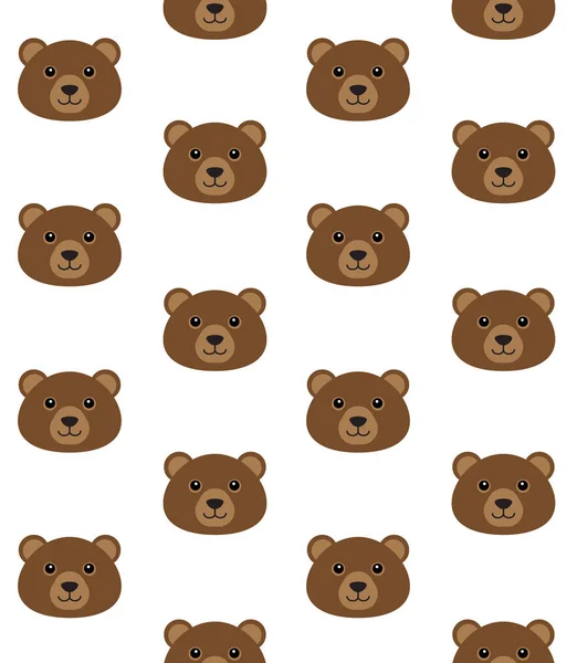 Vektor Bezešvé Vzor Ploché Kreslené Medvěd Grizzly Tvář Izolované Bílém — Stockový vektor