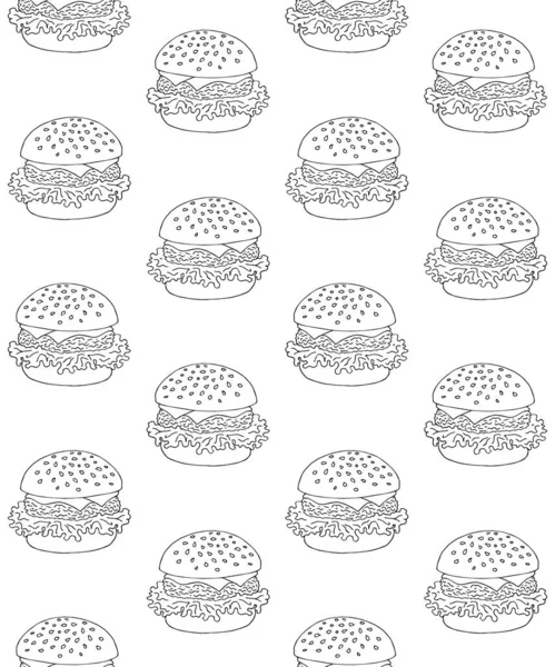 Векторный Бесшовный Рисунок Рисованных Руки Каракулей Очертания Гамбургера Изолированы Белом — стоковый вектор