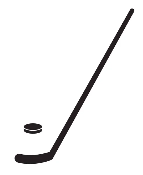 Vector Zwarte Platte Omtrek Hockey Stick Puck Pictogram Geïsoleerd Witte — Stockvector