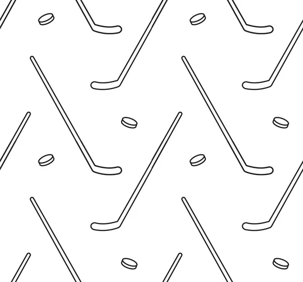 Vector Seamless Pattern Black Flat Outline Hockey Stick Puck Icon — Stock Vector