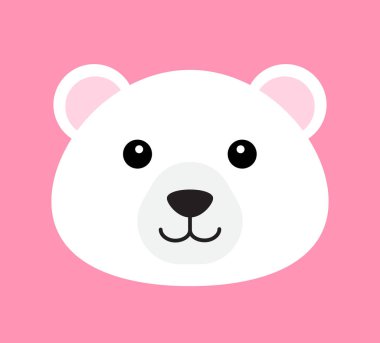 Pembe arka planda izole edilmiş vektör düz kutup ayısı yüzü 