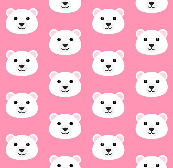 Vektor Bezešvé Vzor Ploché Kreslené Polární Medvěd Tvář Izolované Růžovém — Stockový vektor