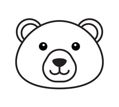 Beyaz arkaplanda izole edilmiş vektör siyah çizgi çizgi film ayısı yüzü