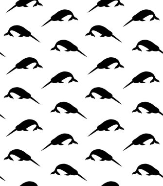 Beyaz arka planda izole edilmiş siyah deniz gergedanı siluetinin vektörsüz deseni