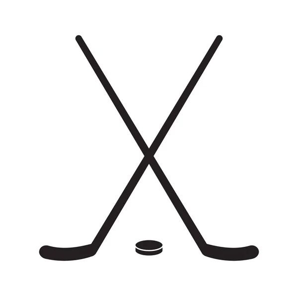 Vektör düz siyah hokey sopaları ve beyaz arka planda izole disk