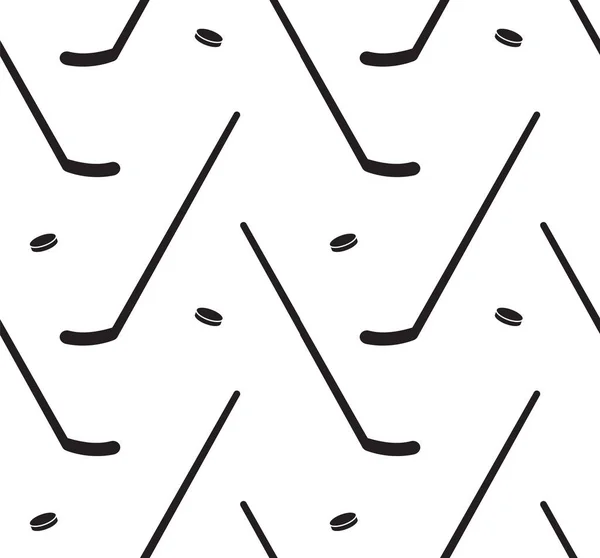 Vector Naadloos Patroon Van Zwarte Platte Cartoon Hockey Stick Puck — Stockvector