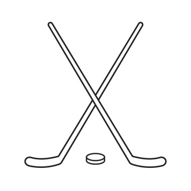 Vektör düz siyah çizgili hokey sopaları çaprazladı ve puck beyaz arka planda izole edildi