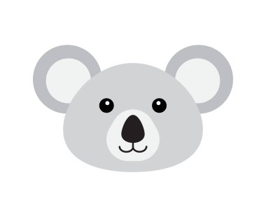 Beyaz arkaplanda vektör düz çizgi film koala yüzü izole