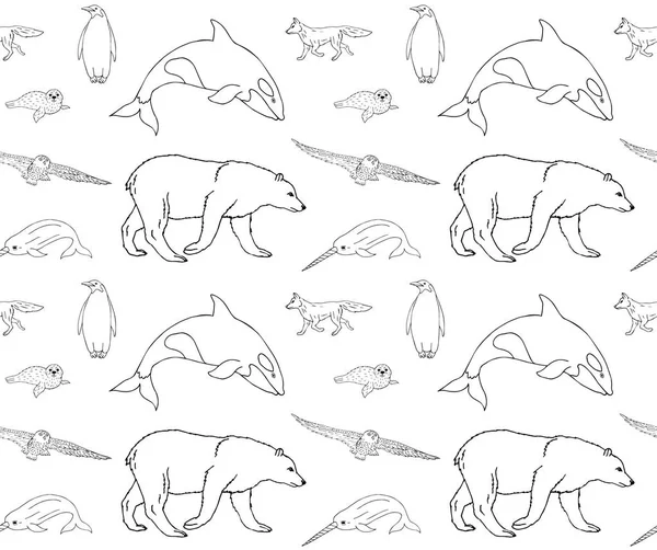 Vector Seamless Pattern Hand Drawn Doodle Sketch Polar Animals Isolated — Stock Vector