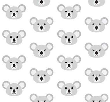 Beyaz arkaplanda izole edilmiş düz çizgi film koala yüzünün vektörsüz deseni