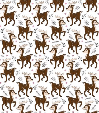 Renkli el çiziminin vektörsüz deseni beyaz arkaplanda izole edilmiş karalama geyiği çizimi