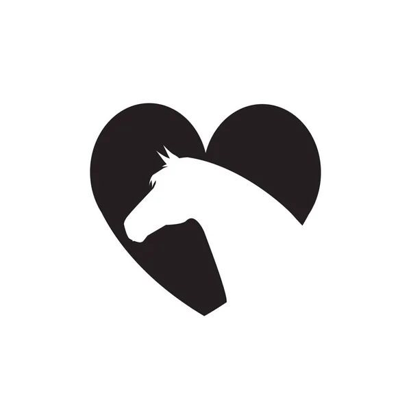Wektor Płaska Czarna Głowa Konia Sercu Logo Izolowane Białym Tle — Wektor stockowy