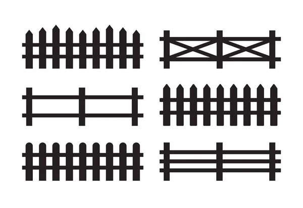 Vector Set Bundel Van Verschillende Zwarte Hek Silhouet Geïsoleerd Witte — Stockvector