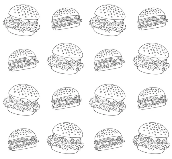 Modello vettoriale senza soluzione di continuità di schema schizzo hamburger — Vettoriale Stock