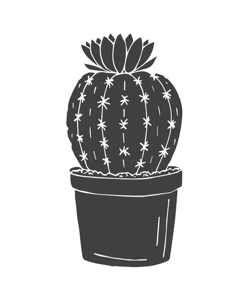 Vector dibujado a mano garabato negro cactus flor — Vector de stock