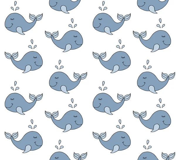 Vector seamless pattern of doodle color whale — ストックベクタ