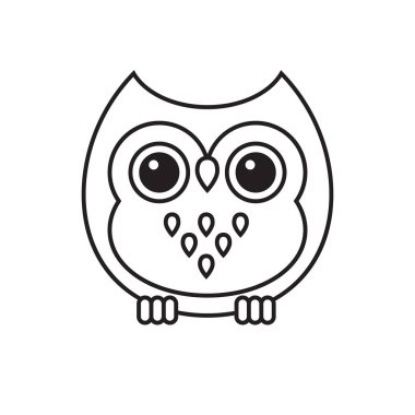 Beyaz arkaplanda izole edilmiş vektör düz çizgi film kawaii anahat baykuşu 