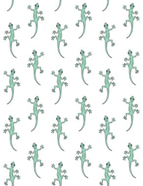 Yeşil elin vektörsüz deseni çizilmiş karalama çizimi beyaz arkaplanda izole edilmiş kertenkele.