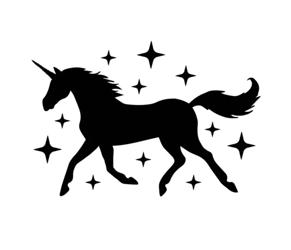 Vektor Hitam Berjalan Unicorn Siluet Dengan Bintang Bintang Terisolasi Pada - Stok Vektor