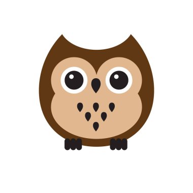 Beyaz arka planda izole edilmiş vektör düz çizgi film kawaii kahverengi baykuş 