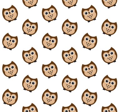 Beyaz arkaplanda izole edilmiş düz çizgi film baykuşunun vektörsüz deseni 