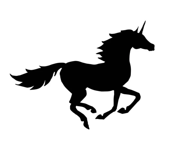 Vector Black Running Unicorn Silhouette Isolated White Background — Stock Vector