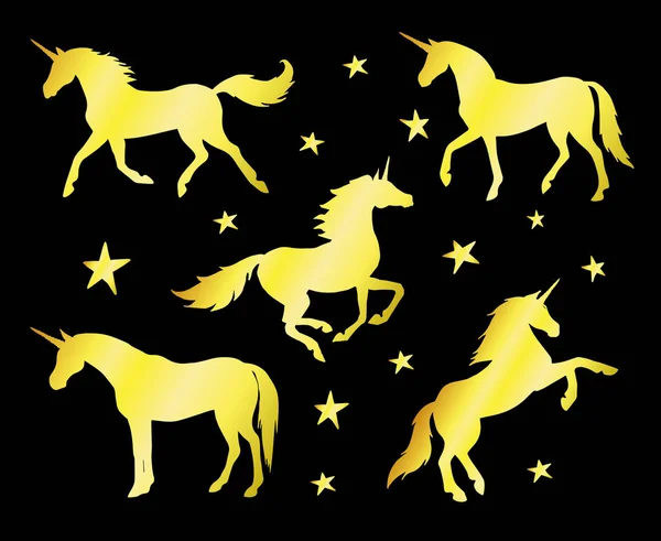 Siyah arkaplanda izole edilmiş tek boynuzlu at silueti. 