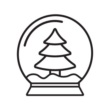 Beyaz zemin üzerinde izole edilmiş Noel ağacı olan siyah çizgili düz kartopu 