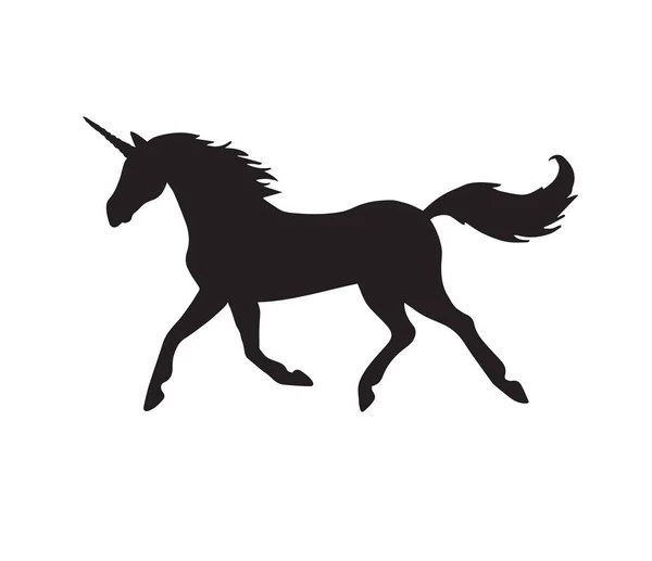 Vector Negro Corriendo Silueta Unicornio Aislado Sobre Fondo Blanco — Archivo Imágenes Vectoriales