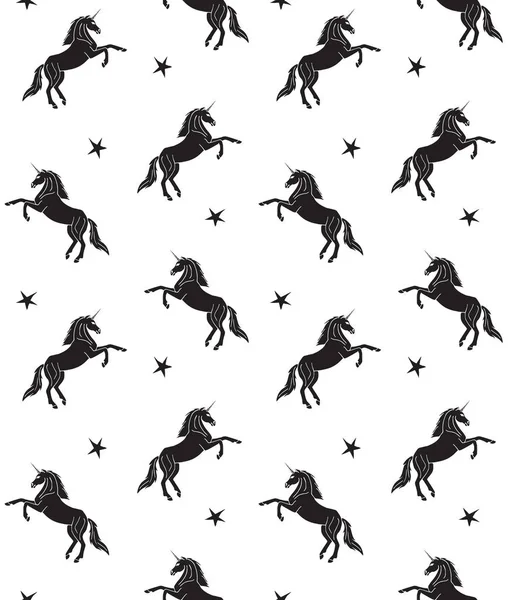 Vector Seamless Pattern Hand Drawn Doodle Sketch Black Unicorn Isolated — Stock Vector