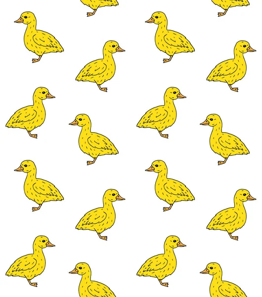 Векторний Безшовний Візерунок Ручної Мальованої Каракулі Ескіз Жовтого Дитячої Качки — стоковий вектор