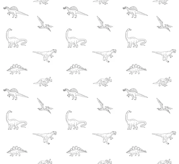 Padrão Sem Costura Vetorial Esboço Doodle Desenhado Mão Dinossauro Diferente — Vetor de Stock