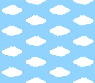 Mavi arkaplanda izole edilmiş düz çizgi film bulutunun vektörsüz deseni