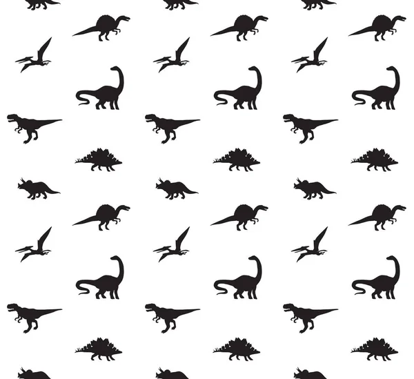 Διάνυσμα Αδιάλειπτη Μοτίβο Της Μαύρης Διαφορετικής Σιλουέτας Δεινοσαύρων Που Απομονώνονται — Διανυσματικό Αρχείο