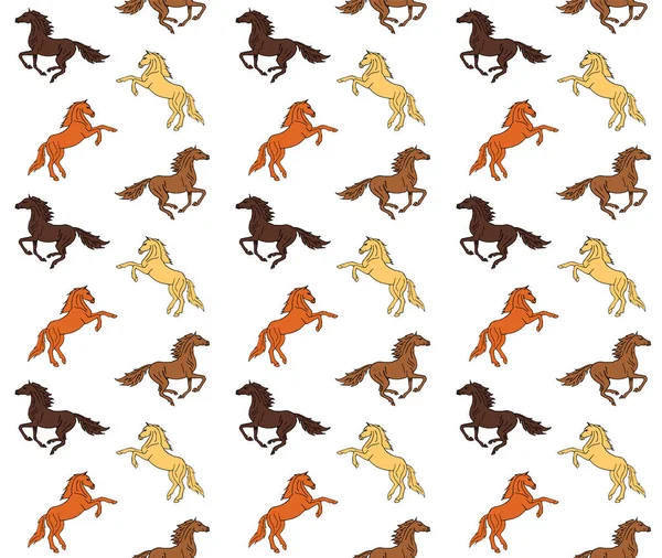 Padrão Equestre Sem Costura Vetorial Diferentes Desenhos Coloridos Rabiscos Correndo —  Vetores de Stock