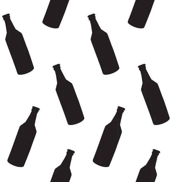 Modèle Sans Couture Vectoriel Silhouette Bouteille Bière Noire Isolé Sur — Image vectorielle