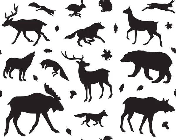 Διάνυσμα Αδιάλειπτη Μοτίβο Των Μαύρων Ζώων Του Δάσους Σιλουέτα Απομονωμένη — Διανυσματικό Αρχείο