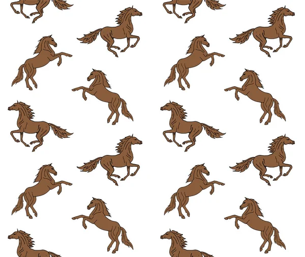 Vector Seamless Pattern Hand Drawn Doodle Sketch Brown Horse Isolated — Stock Vector