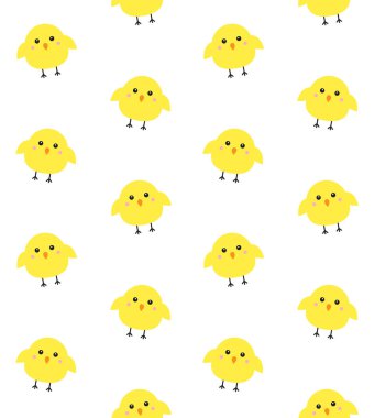 Beyaz arka planda izole edilmiş düz çizgi film sarı civciv vektörsüz desen